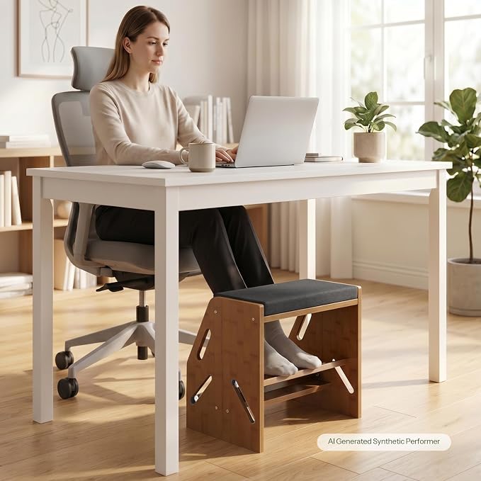 CHOEZON Adjustable Foot Rest Under Desk, Wooden Footrest with Cushion and Non-Slip Design, 2-Layer Sliding Office Foot Stool with Ergonomic Design for Posture Support, Home Office, Wenge Brown MJD01MA
