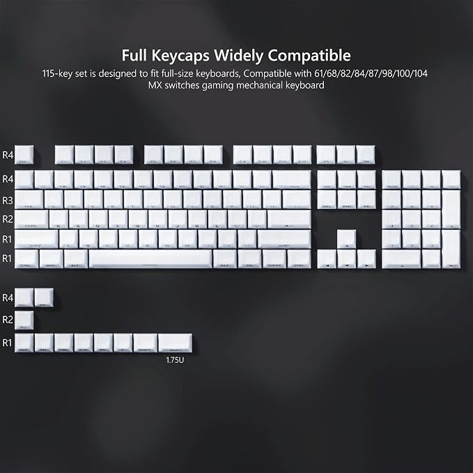 Womier Keyboard Keycaps Jelly, Ceramic Keycaps Style, Shine Through White Key Cap, Clear Side Printed Custom 60 65 75 100 Percent for Cherry MX, Outemu, Gateron Mechanical Keyboards(MDA Profile)