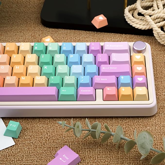 Custom Rainbow Color Keycaps, 150 Keys PBT Keycap Cherry Profile, Dye-Sublimation Colorful Keycaps for 61/64/68/84/87/100/104/108 Cherry MX Mechanical Keyboards