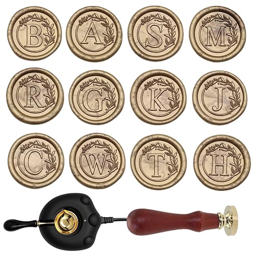732 Pcs Sealing Wax Stamp Kit with Electric Wax Seal Warmer, Initial Alphabet A Seal Stamp, 28 Color Assorted Waxseal Beads, Spoon, Letter Sealingwax Kit (A)