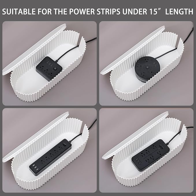 Cable Management Box, White, Large, 2 Pack | Plastic Cord Organizer Box with Lid, Under Desk, Power Strips Hider, For Home Office, Surge Protector Cover Bin