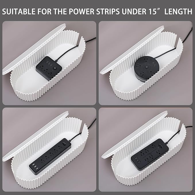 White Cable Management Box with Lid, Large, Plastic | Cable Box Organizer, For Wire, Power Strip, Surge Protector, Extension Cords Hider Cover, For Home Office, Desk and Floor