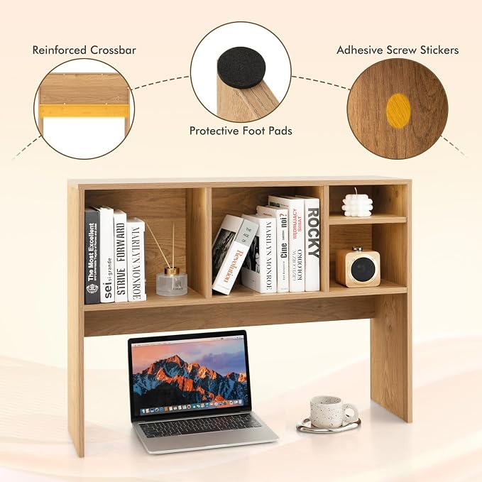 Tangkula Desktop Bookshelf, Countertop Storage Hutch with 4 Shelves for Computer Desk, Desktop 2-Tier Display Rack, Multipurpose Wood Desktop Hutch Storage Organizer for Dorm Office