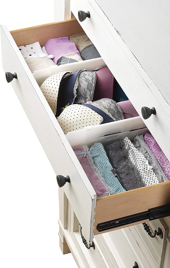 Whitmor Adjustable Organizers Drawer Dividers, Set of 2, White