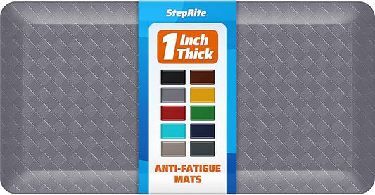 StepRite 1” Thick Kitchen Mats for Floor, Anti Fatigue Kitchen Rugs, Non-Slip,Heavy Duty Water Resistant Kitchen Rug, Standing Desk Mat for Friends, Family, Home, Kitchen, Office (39" x 20", Grey)