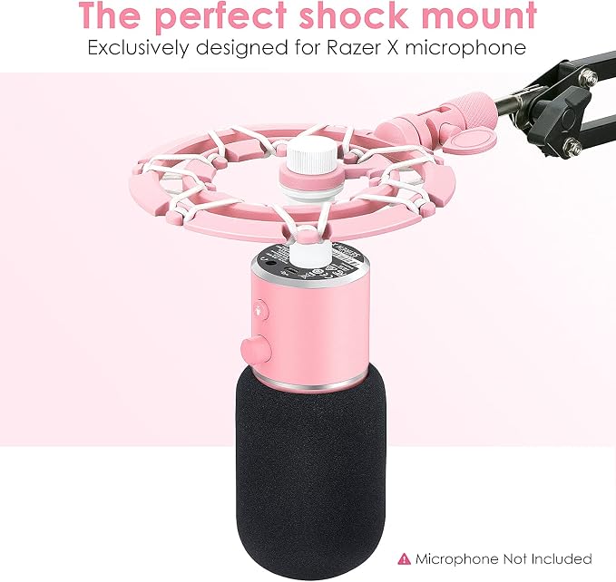 Pink Seiren X Shock Mount and Pop Filter - Pink Microphone Shock Mount for Razer Seiren X, Seiren V2 X Microphone, Shock Mount Mic Holder Compatible for Razer Seiren X Boom Arm Stand by YOUSHARES