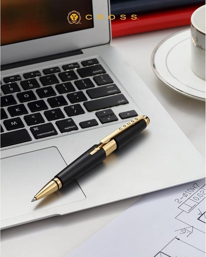 Cross Edge Matte Black Lacquer with Gold PVD Appointments Selectip Rollerball Pen, Black Ink - Elegant Accessory for Smooth Writing - Capless Slide-Open & Snap-Shut Design - Comfortable Grip