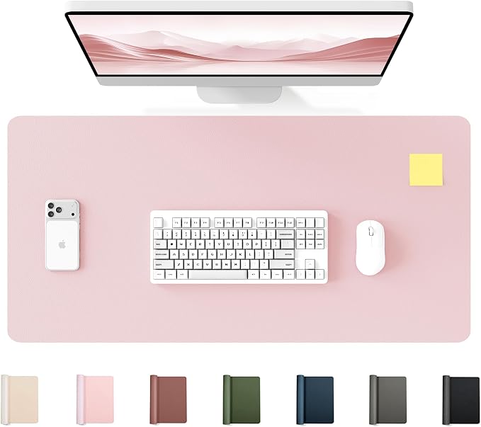 YSAGi 35.4" x 17" Large PU Leather Desk Mat for Keyboard and Mouse - Waterproof Non-Slip Desk Pad Protector for Office, Home, Writing Desk, Pink