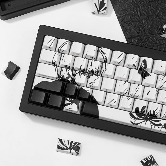 PBT Keycaps 137 Keys - White Japanese Anime Keycaps Cherry Profile Dye - Sublimation Keycap Shine Through Side-Engraved Custom Key Cap Set for Cherry Gateron MX Switches Mechanical Keyboard.