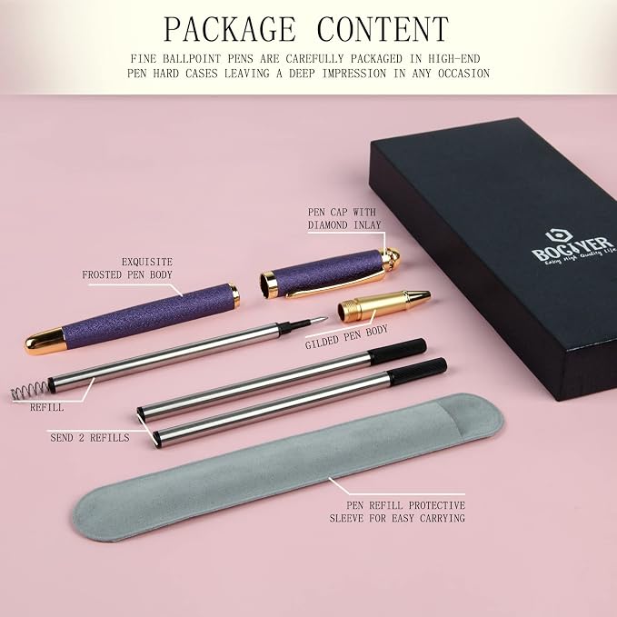 Rollerball Liquid Ink Pens,Best Luxury Ball Pen Gift Set for Women,Black Ink Fancy Pen Refillable for Executive Office,Professional,pretty pens,cool pens,Nice cute Designer Pens(Purple)