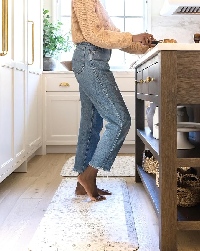 House of Noa Nama Standing Mat – Anti-Fatigue Kitchen Mats for Floor, Cushioned & Non-Slip Kitchen Comfort Mat for Standing, Thick Foam Anti-Fatigue Mat for Kitchen & Workspaces, Emile Latte 22" x 36"