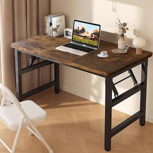 39.4 Inch Folding Table，Square Folding Desks for Small Space,Small Foldable Desk No Assembly,Rustic Brown.