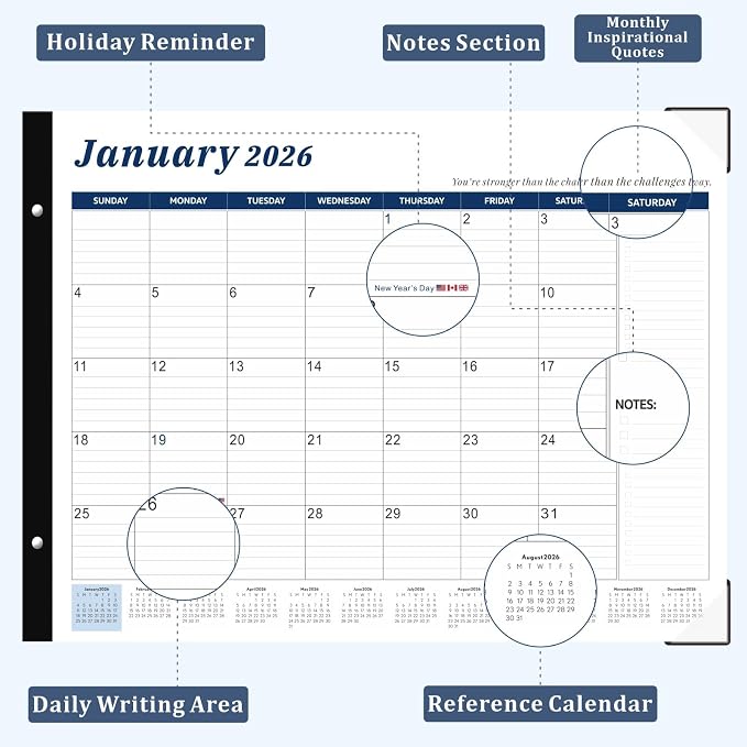 2026 Desk Calendar Large 22x17 Inches,Large Desk Calendar 2026-2027,18 Month,Suitable For Home,School Or Office,With Plastic Cover,Monthly Calendar(Blue)
