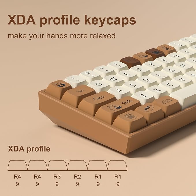 dagaladoo Keyboard keycaps Set,Cute PBT keycaps 60% 65% 75% 100%,dye-Sublimation XDA Profile Custom Key caps for Cherry-mx Full Size Retro Mechanical Keyboard,Brown Coffee cat 140-key