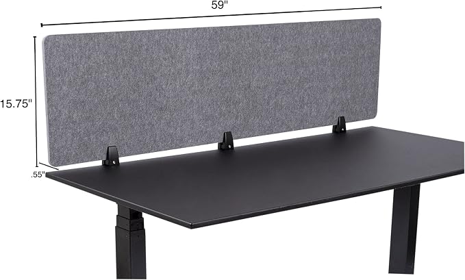 Stand Up Desk Store ReFocus Raw Clamp-On Acoustic Desk Divider Mounted Privacy Panel to Reduce Noise and Visual Distractions (Castle Gray, 59" x 16")