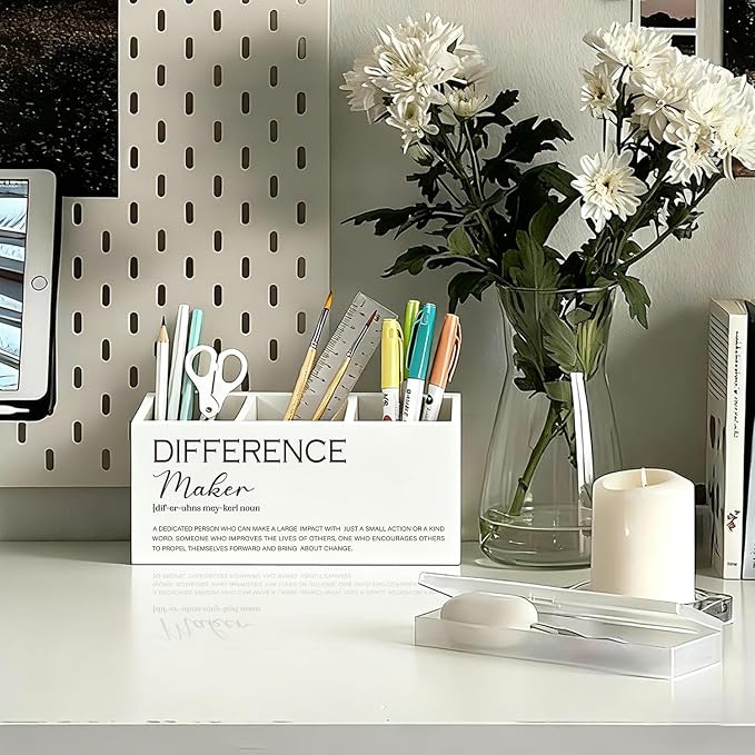 Difference Maker Gift Pen Pencil Holder for Desk, Thank You Appreciation Gifts for Coworkers Leaders Teachers, Difference Maker Wooden Box Sign Decorations for Office Workplace Desk Tabletop