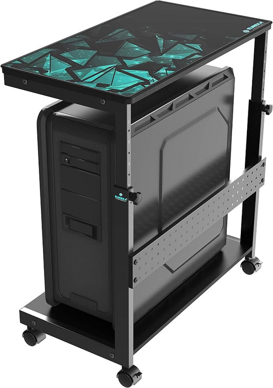 EUREKA ERGONOMIC PC Stand Height Adjustable Black | Height-adjustable 2-tier PC stand with wheels for ATX computer cases or printers, durable steel frame and smooth mobility