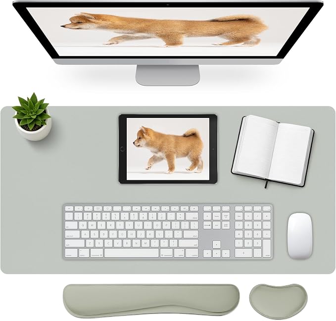 Mouse and Keyboard Pad, 3-in-1 Desk Mat Set, Wrist Rest for Computer Keyboard, Ergonomic Keyboard Wrist Rest Set for Office Home Decor(Light Grey, 31.5" x 15.7")
