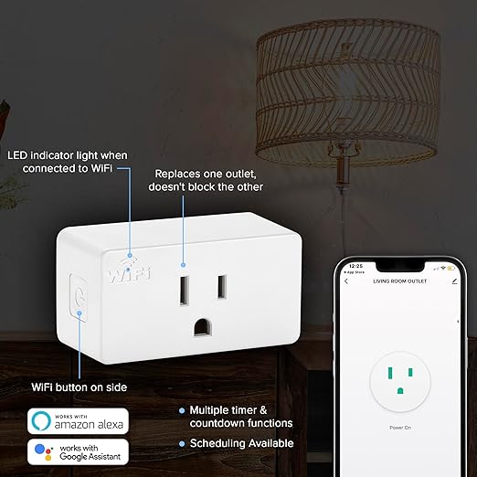 Smart WiFi Outlet Adapter, Smart Plug Works with Google Home/Alexa, App Control, Timer & Countdown Functions 2.4 GHz WiFi, 2-Pack, by Maxxima