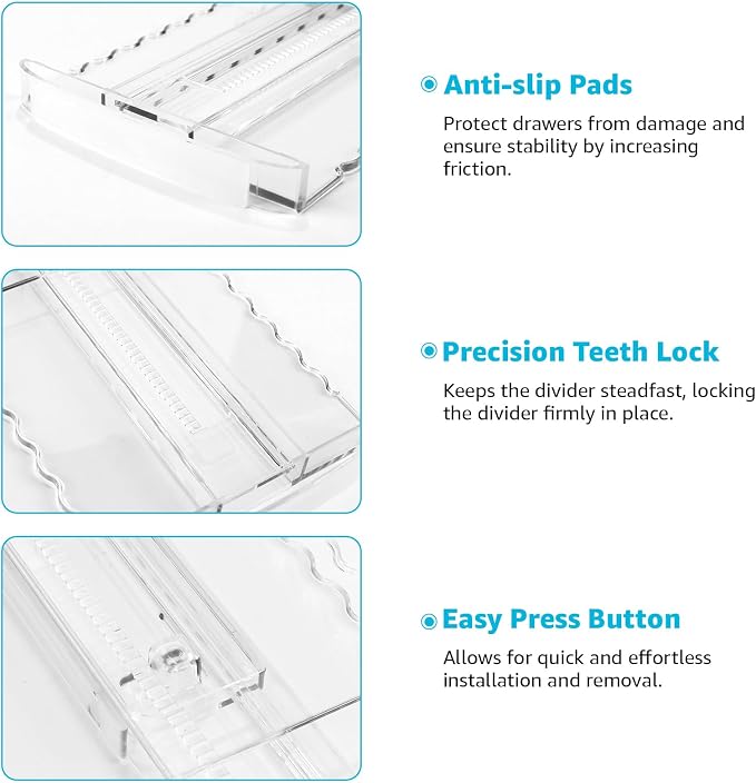 12 Pack 4" High Drawer Dividers for Clothes, 10.2"-16.5" Expandable Dresser Drawer Organizers, Adjustable Plastic Clear Drawer Separators for Kitchen, Baby Clothing, Socks, Underwear, Bedroom