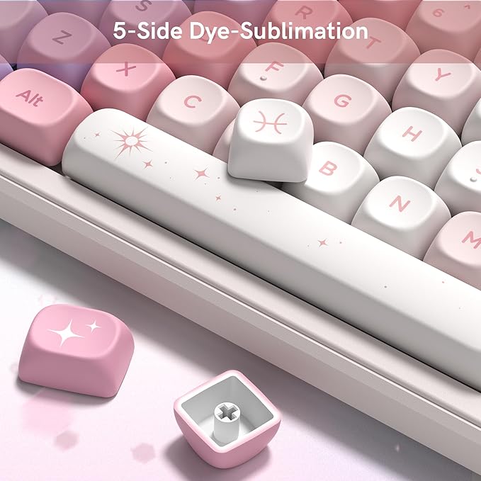 Keymatic PBT Keyboard Keycaps 126 Keys MOA Profile Cute Keycap Custom 60 65 75 100 Percent for Cherry MX, Outemu, Gateron Mechanical Keyboards(Only Keycap Set)