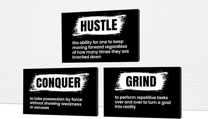 Office Wall Art - 3 Panel Motivational Wall Art, Inspirational Quotes Canvas Art for Home Office Wall Decor, Positive Quotes Wall Decor, Entrepreneur Grind Hustle Execution Poster Frame (16”x24”x3Pcs)