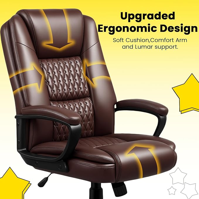 OFIKA Leather Office Desk Chair,Ergonomic Office Chair with Lumbar Support,Computer Chair,Executive Leather Chair with Padded Flip-up Arm,Adjustable Armrests, Black,275LBS