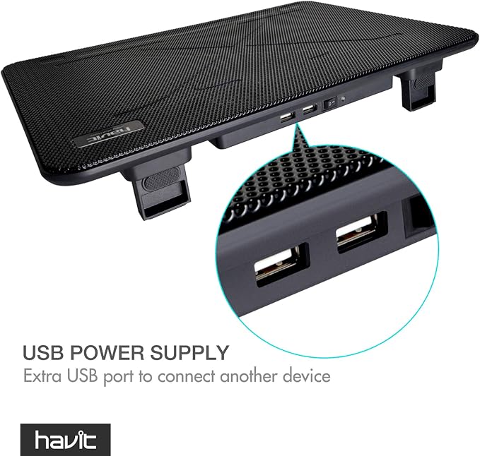 Havit HV-F2056 15.6-17 Inch Laptop Cooler Cooling Pad - Slim Portable USB Powered (3 Fans) (Black+Red)