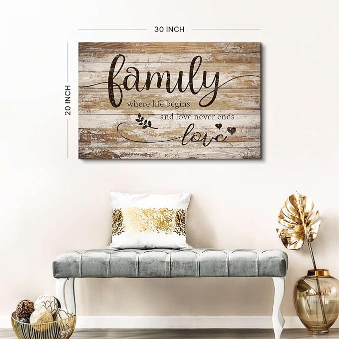 Rustic Family Kitchen Wall Art Brown Farmhouse Home Blessed Picture Vintage Inspirational Wood Grain Canvas Painting Country Motivational Quotes Poster Artwork for Bedroom Living Room Decoration 20x30