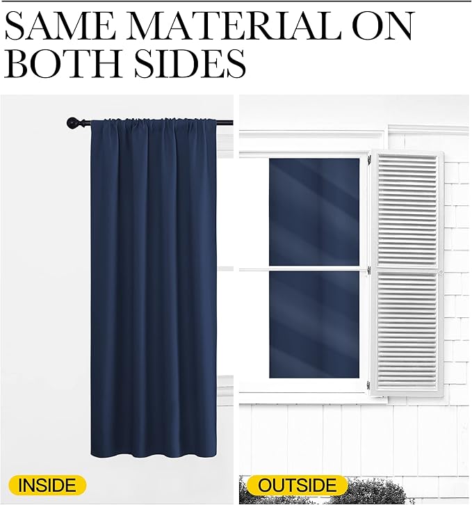 NICETOWN Thermal Curtains Blackout Draperies - Window Treatment Energy Saving Solid Blackout Rod Pocket Curtains/Drapes for Living Room (Navy, 1 Pair, 42 by 84-Inch)