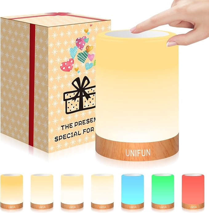 UNIFUN Touch Control Table Lamp, Smart Dimmable Bedside Lamp with RGB Color Changing & Warm White Light, Ambient Lighting for Bedroom Living Room, Holiday Gift, Taller Design