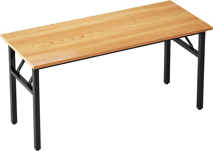 SogesHome Large Folding Computer Desk 62 Inch, No Assembly Home Office Desk, Space Saving Foldable Writing Table with Adjustable Leg Pads, Compact Workstation for Apartment Dorm Study, Teak Black