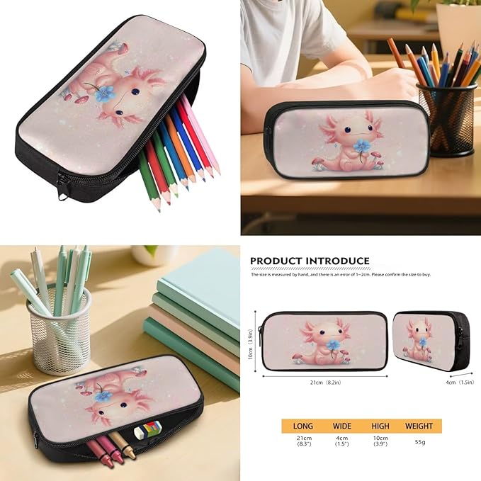 Axolotl Backpack Set Girls Backpacks Ages 8-10 with Lunch Box Large Capacity School Bag for Kids 1st 2nd Grade Elementary Students Kawaii Bookbag Back to School Supplies