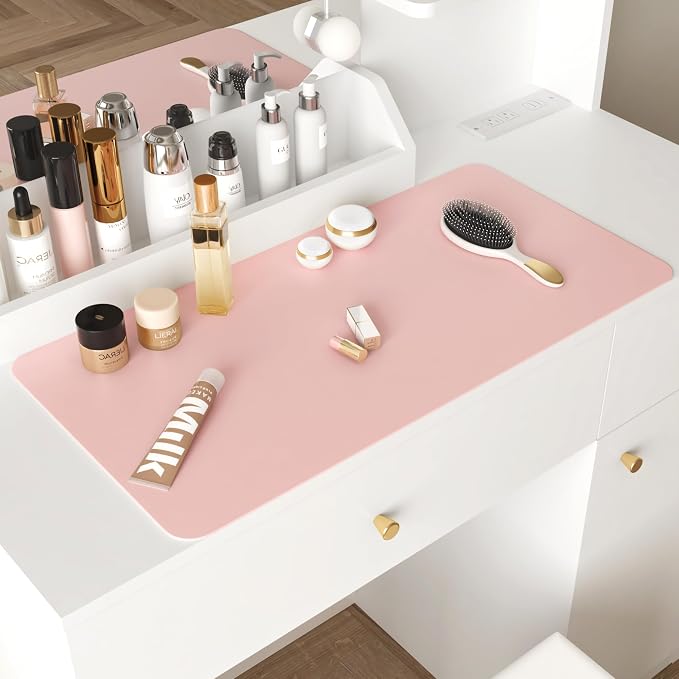 Makeup Mat for Vanity, Waterproof Dual-Sided Vanity Desk Protector for Dressing Table, Makeup Table Cover Mat Oilproof Dustproof Smooth Soft(31.5"*15.7'', Pink)