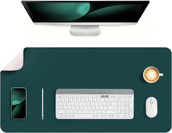 Dual Sided Desk Pad Faux Leather Desk Mat Large Mouse Pad | Desk Pad Protector Non-Slip Waterproof Desk Mouse Pad for Writing Desk, Office, Home(Green White 31.5"X15.7")