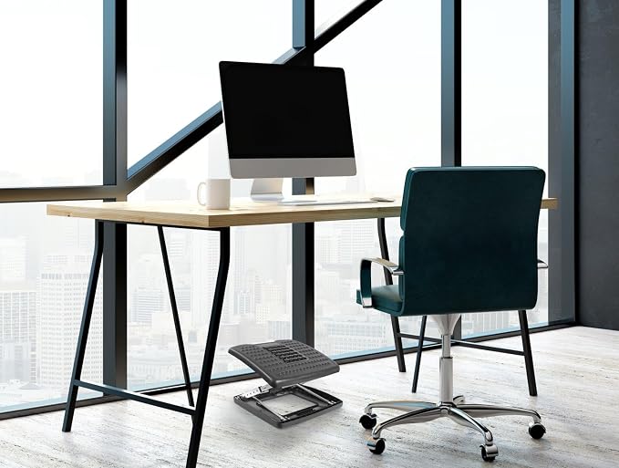 Mount-It! Under Desk Footrest Adjustable Height & Tilt Foot Rest Under Desk (3"–15") with Massage Rollers, Large Non Slip Ergonomic Office Foot Stool for Home Office & Workstation