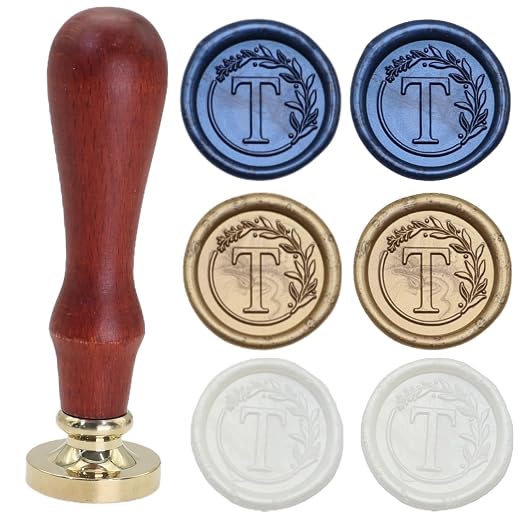 732 Pcs Sealing Wax Stamp Kit with Electric Wax Seal Warmer, Initial Alphabet T Seal Stamp, 28 Color Assorted Waxseal Beads, Spoon, Letter Sealingwax Stamp Kit (T)