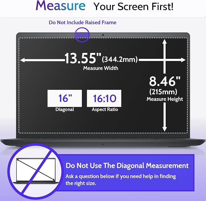 3 Pcs 16" Anti Blue Light Screen Protector Compatible With Lenovo Hp Dell Acer Asus Samsung etc Laptop-16:10 Aspect, 16 Inch Computer Monitor Glare Filter Uv Blocker Shield Cover Eye Protection Film