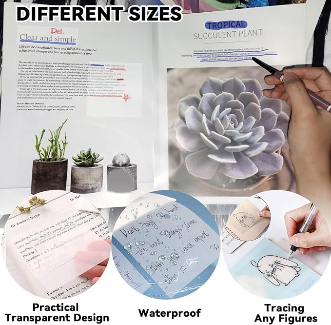 Transparent Clear Sticky Notes, 5x7 and 3x3 Inch Large and Small See Through Waterproof Self-Adhesive Translucent Post it Notes for Bible, Tracing, Annotating, Taking Notes, Office, 12 Pads