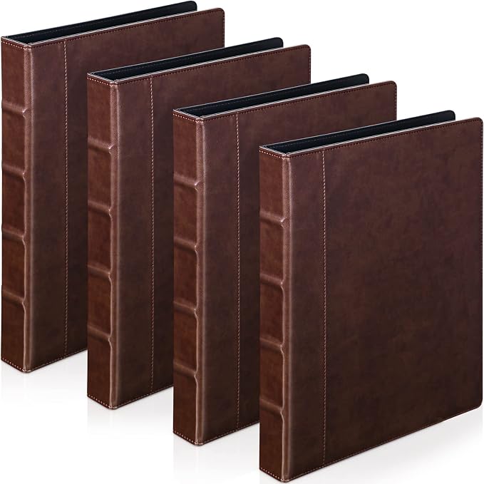 Yexiya 4 Pcs Vintage Hardback 3 Ring Binder Planner Portfolio Leather Round Ring Binder Organizer Holds 200 Sheets with 2 Inner Pockets, 13 x 10 Inch(1 Inch,Brown)