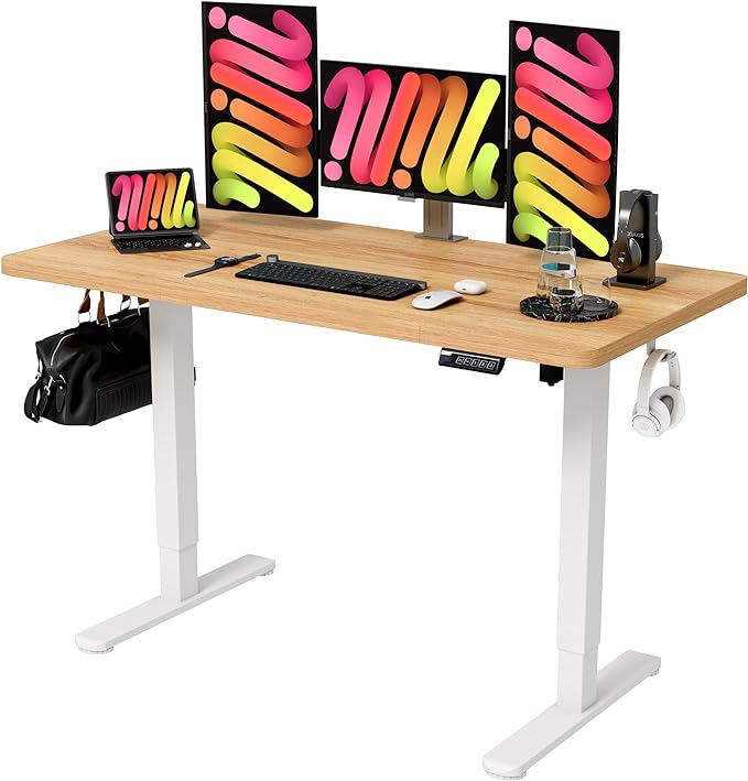 Monomi Electric Standing Desk, 47.2 inches Height Adjustable Desk, Ergonomic Computer Home Office Sit Stand Up Desk with Memory Preset Controller, Two-Piece Desktop (Light Vintage Brown)