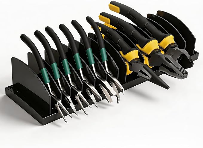 Reniteco Plier Organizer Rack, Pliers Holder with Non-Slip Rubber Base and Adjustable Dividers, 11-Slot Tool Box Organizer, Cutter Organizers, Tool Drawer Organizer(Pliers Not Included)