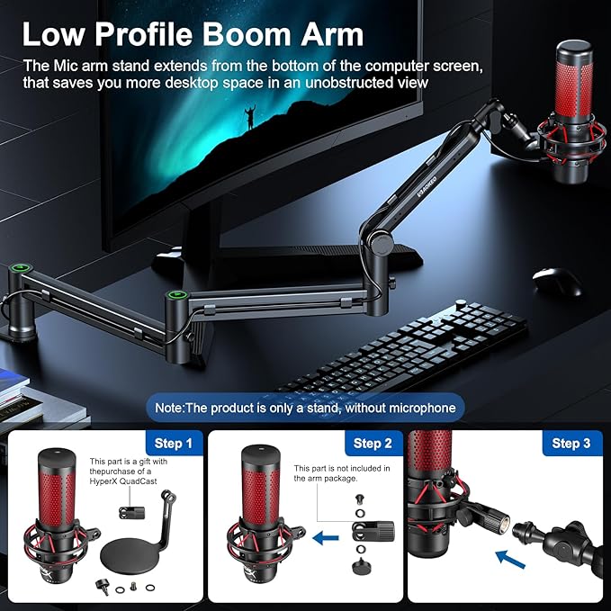 Microphone Arm,Aokeo AK-58i Desk Low Profile Mic Boom Arm Stand,Suitable For Blue Yeti,Snowball iCE,HyperX QuadCast,SoloCast,Elgato Wave,Etc