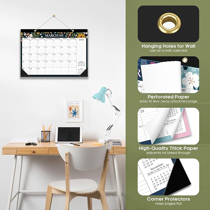 3 Pack of Desk Calendar 2026-2027, 21-Month Calendar Runs Unitl June 2027, Large 17" x 12" Monthly Desktop & Wall Calendar for Home & Office - Twilight Petals