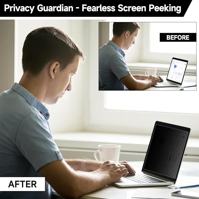 15.6 Inch 16:10 Laptop Privacy Screen Filter, Anti Blue Light Glare & Anti Scratch Computer Privacy Shield for 15" with 1920x1200 Aspect Ratio Laptop