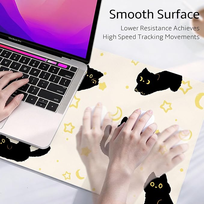 Mouse Pad Leather Desk Mat Large Keyboard Cute Office Desktop Computer Laptop XXL Long Big Aesthetic Modern Design Women Girls Gaming Gamer Oversized Wide Mousepad 31.5"x15.7", Black Cat