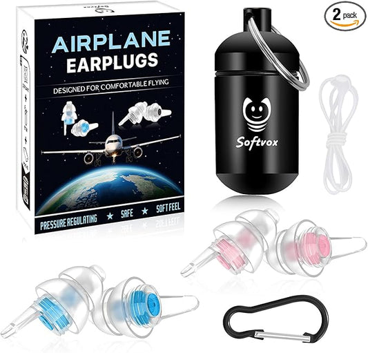 Airplane Ear Pressure Relief Ear Plugs with String, Prevent Ear-Pain & Noise Reduction, Plane Travel Essentials Pressure Equalizing Earbuds, 100x Reusable Comfy Earplugs for Adults Kids 12+