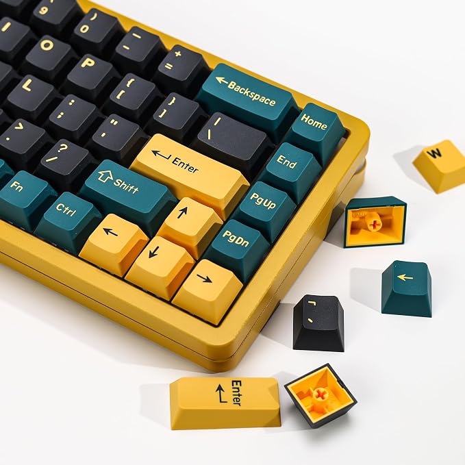 MarrsGreen PBT Double Shot Keycap Set,176 Keys Dark Green Custom Key Cap Keycaps 60 Percent Cherry Profile Keycaps for 61/64/68/84/87/100/104/108 Mechanical Keyboard