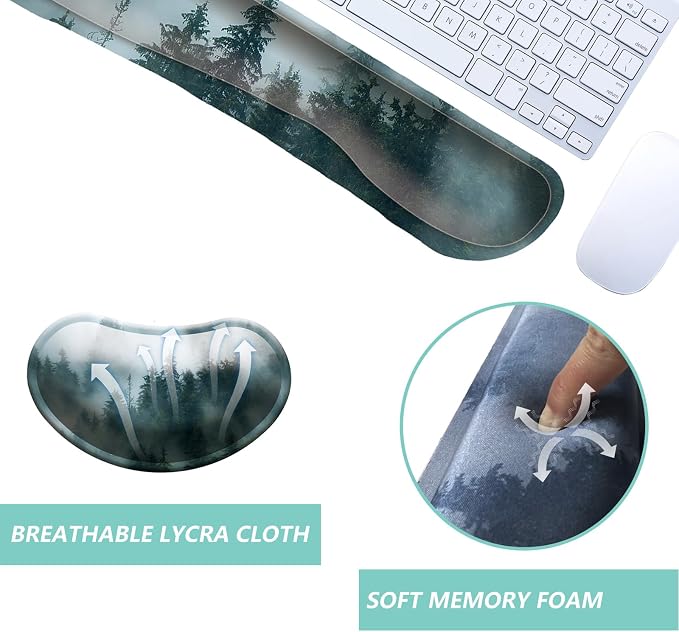 Keyboard Wrist Rest Mouse Wrist Support Set, Memory Foam Wrist Rest Pad for Computer Laptop Keyboard Mouse, Ergonomic Wrist Cushion Support for Typing Pain Relief, Gaming Home Office, Forest