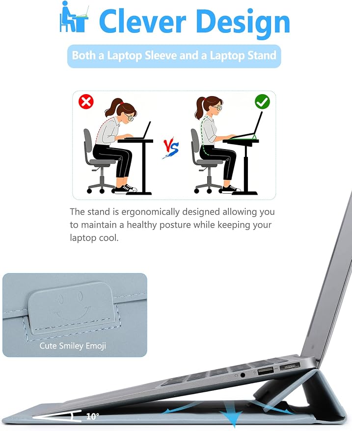 HYZUO 13.3-14 Inch Laptop Sleeve Case with Stand Feature for MacBook Pro 14 M5/M4/M3/M2/M1 2026-2021, MacBook Pro/Air 13.3, 13.5" 13.8" Surface Laptop, HP Spectre X360 13/14, Pale Blue